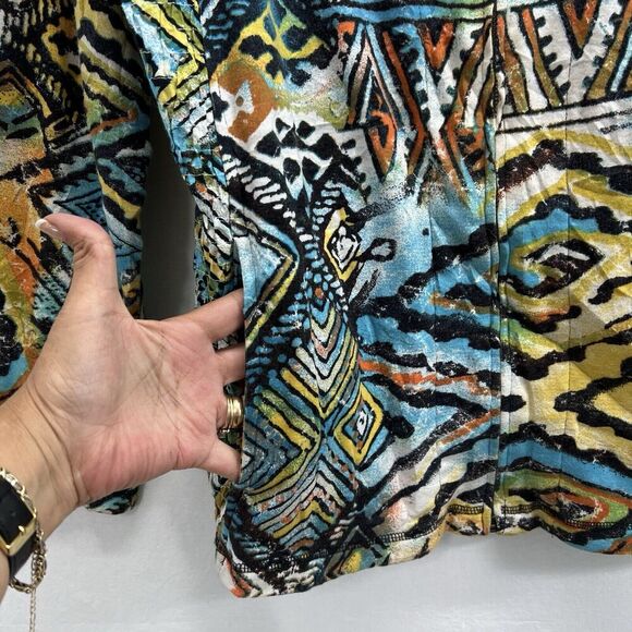Chicos Full Zip Jacket Size 2 Large Tribal Art To Wear Long Sleeve Smocked Back - Picture 5 of 14